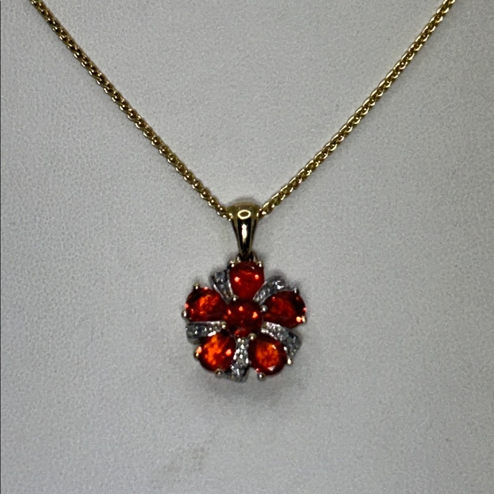 NWOT NYC 11 Gold Plated Sterling Silver Genuine Fire Opal Gemstone Necklace